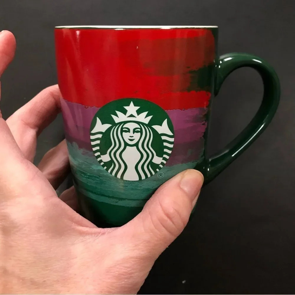 Starbucks 2021 Brushstrokes Red Purple Green Mermaid Siren‎ 10oz Coffee Mug 4
